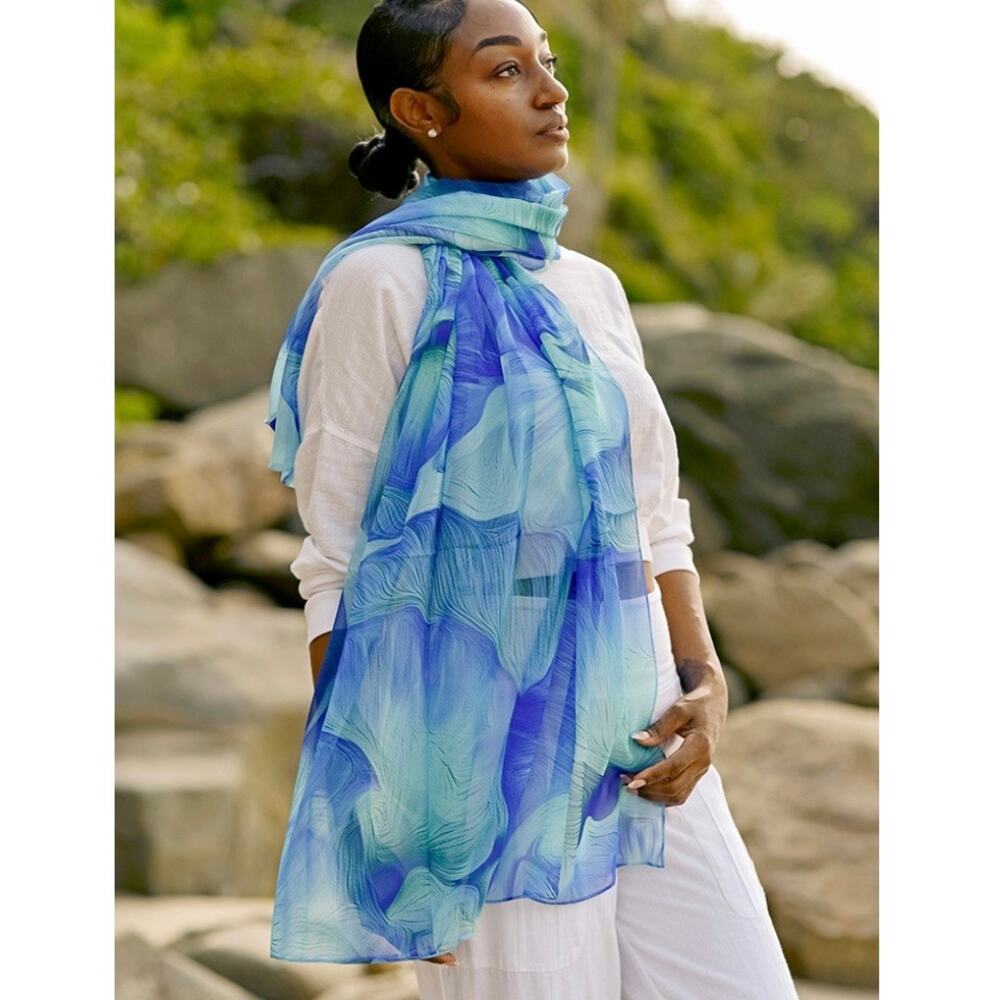 from tortola with love Blue Hibiscus Silk Sarong /Scarf  NWOT